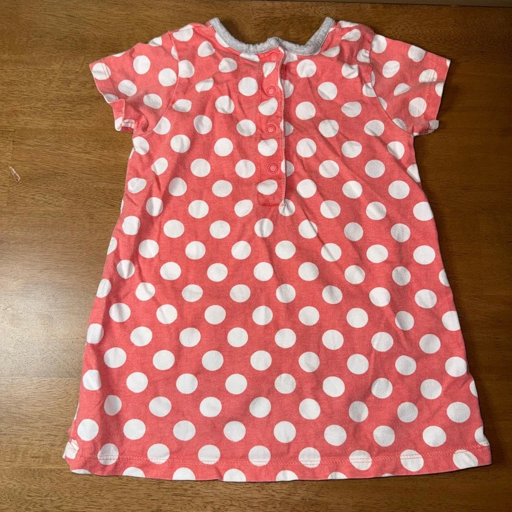 Baby Boden Coral Pink White Polka Dot Dress and Diaper Cover Set 12-18M